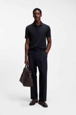 Geometric-jacquard polo shirt in cotton, Dark Blue