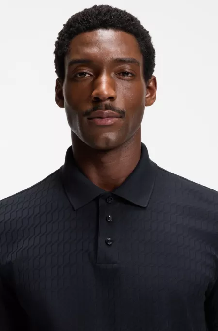 Geometric-jacquard polo shirt in cotton