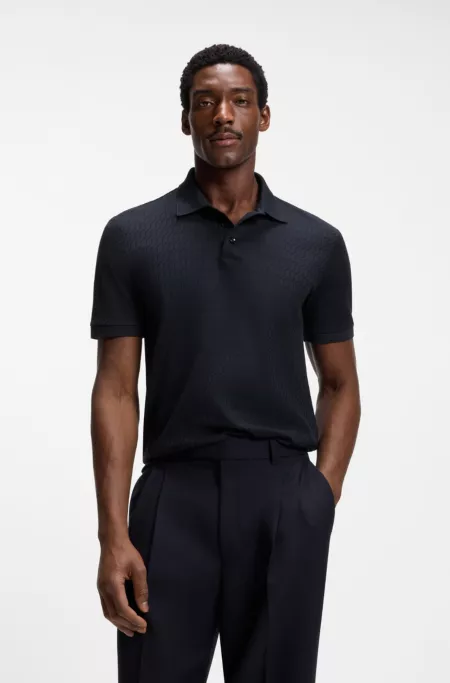 Geometric-jacquard polo shirt in cotton