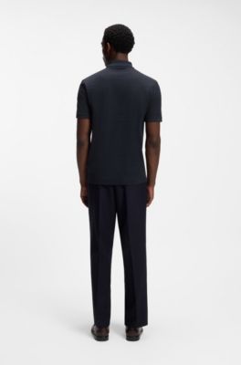 Geometric-jacquard polo shirt in cotton, Dark Blue