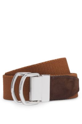 Cintur&oacute;n de cinta BOSS BY BECKHAM con detalles de nobuk, Marr&oacute;n