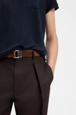 Cintur&oacute;n de cinta BOSS BY BECKHAM con detalles de nobuk, Marr&oacute;n