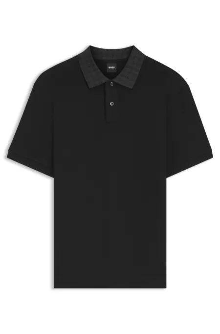 Regular-fit polo shirt in cotton with patterned collar
