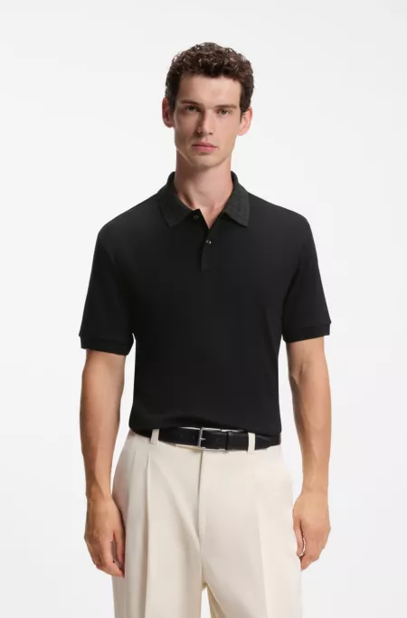Regular-fit polo shirt in cotton with patterned collar