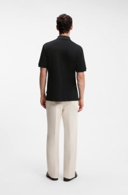 Polo regular fit de algod&oacute;n con cuello estampado, Negro