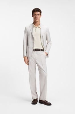 Regular-fit polo shirt in cotton with patterned collar, White