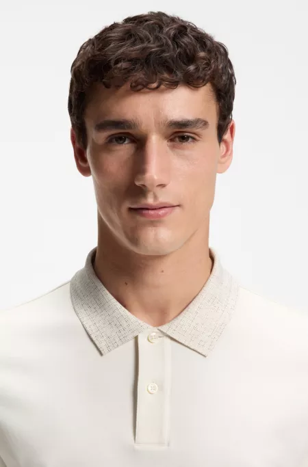 Regular-fit polo shirt in cotton with patterned collar