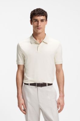 Polo regular fit de algod&oacute;n con cuello estampado, Blanco