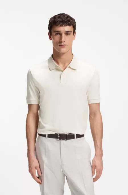 Regular-fit polo shirt in cotton with patterned collar
