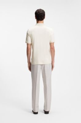 Regular-fit polo shirt in cotton with patterned collar, White