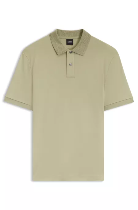 Regular-fit polo shirt in cotton with patterned collar