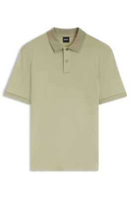 Polo regular fit de algod&oacute;n con cuello estampado, Caqui