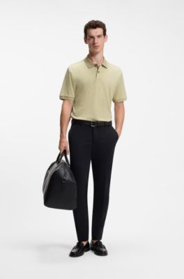 Polo regular fit de algod&oacute;n con cuello estampado, Caqui
