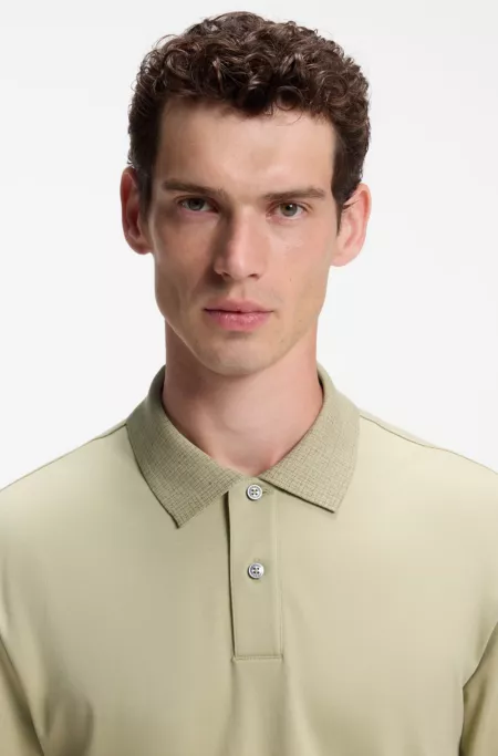 Regular-fit polo shirt in cotton with patterned collar