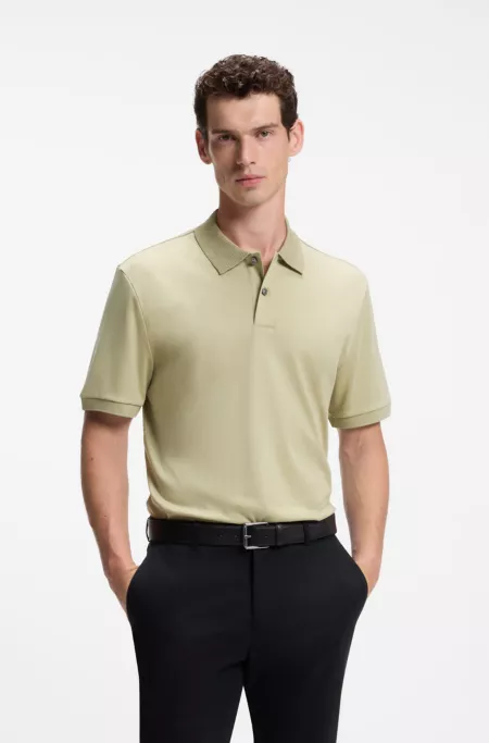 Regular-fit polo shirt in cotton with patterned collar
