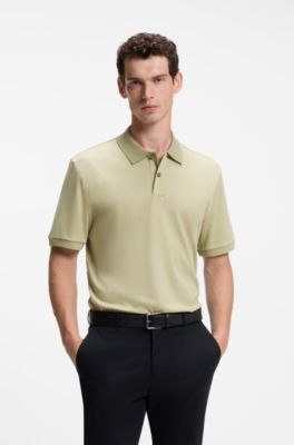 Polo regular fit de algod&oacute;n con cuello estampado, Caqui