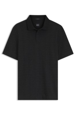 Cotton polo shirt with two-tone jacquard, Black
