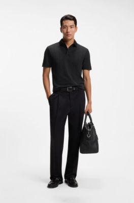 Cotton polo shirt with two-tone jacquard, Black