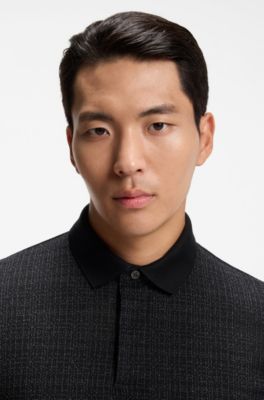 Cotton polo shirt with two-tone jacquard, Black