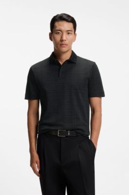 Cotton polo shirt with two-tone jacquard, Black