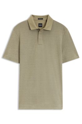 Cotton polo shirt with two-tone jacquard, Khaki