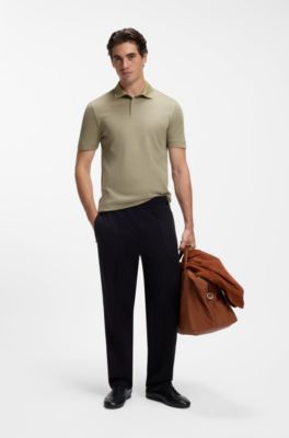 Cotton polo shirt with two-tone jacquard, Khaki