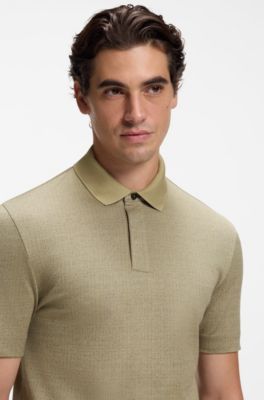 Cotton polo shirt with two-tone jacquard, Khaki