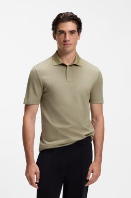 Polo en coton &agrave; jacquard deux tons, Kaki