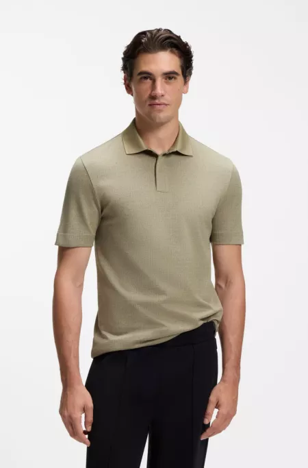 Cotton polo shirt with two-tone jacquard