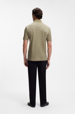 Cotton polo shirt with two-tone jacquard, Khaki