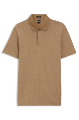 Cotton polo shirt with two-tone jacquard, Beige
