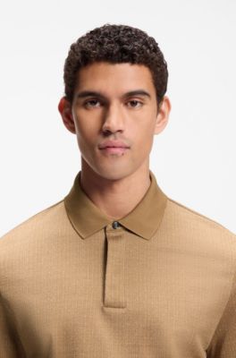 Cotton polo shirt with two-tone jacquard, Beige