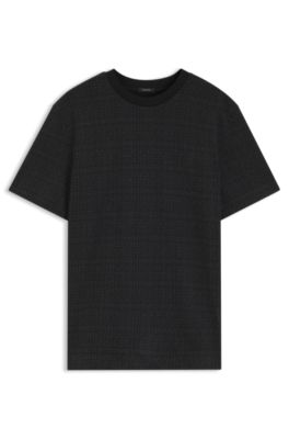Camiseta de algod&oacute;n con motivo de punto de jacquard en dos tonos, Negro