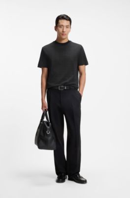 Camiseta de algod&oacute;n con motivo de punto de jacquard en dos tonos, Negro