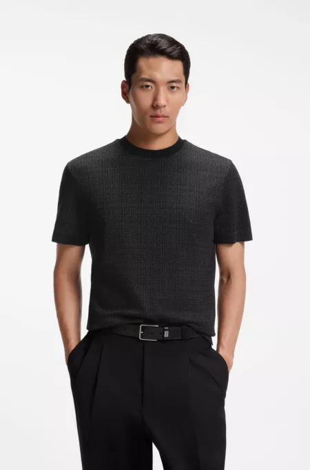 Cotton T-shirt with two-tone jacquard-knit pattern