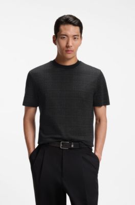 Camiseta de algod&oacute;n con motivo de punto de jacquard en dos tonos, Negro