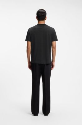 Camiseta de algod&oacute;n con motivo de punto de jacquard en dos tonos, Negro
