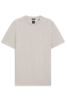 Camiseta de algod&oacute;n con motivo de punto de jacquard en dos tonos, Blanco
