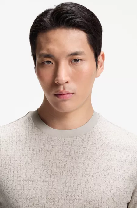 Cotton T-shirt with two-tone jacquard-knit pattern