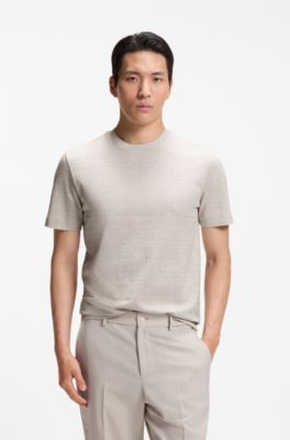 Camiseta de algod&oacute;n con motivo de punto de jacquard en dos tonos, Blanco