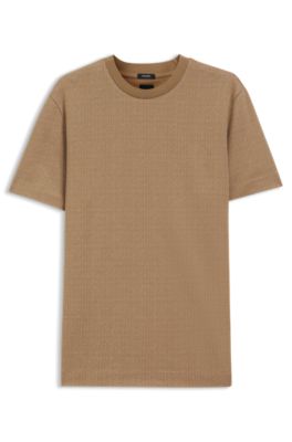 Camiseta de algod&oacute;n con motivo de punto de jacquard en dos tonos, Beige