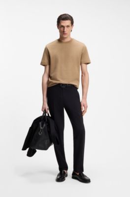 Camiseta de algod&oacute;n con motivo de punto de jacquard en dos tonos, Beige