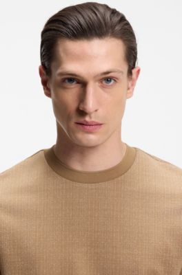 Camiseta de algod&oacute;n con motivo de punto de jacquard en dos tonos, Beige