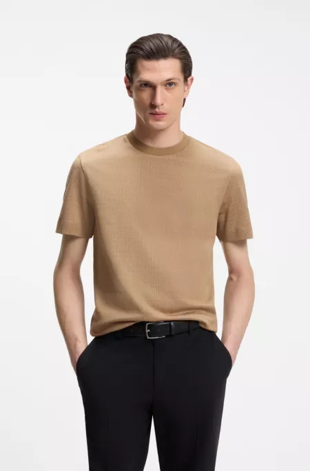 Cotton T-shirt with two-tone jacquard-knit pattern