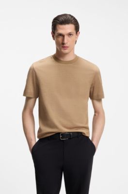 Camiseta de algod&oacute;n con motivo de punto de jacquard en dos tonos, Beige