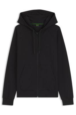 Sweat &agrave; capuche zipp&eacute; en coton stretch avec logo en relief, Noir