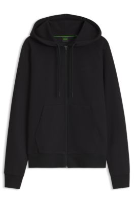 Sudadera con capucha y cremallera en algod&oacute;n el&aacute;stico, Negro