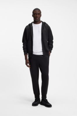 Sudadera con capucha y cremallera en algod&oacute;n el&aacute;stico con logo en relieve, Negro