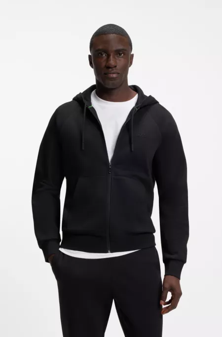 Stretch-cotton zip-up hoodie with puff logo