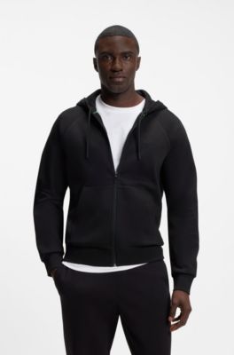 Sudadera con capucha y cremallera en algod&oacute;n el&aacute;stico con logo en relieve, Negro